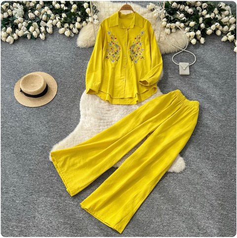 Embroidery Shirt & Trousers 2Pcs