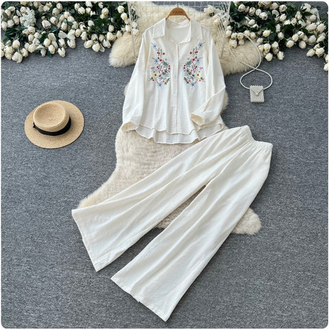 Embroidery Shirt & Trousers 2Pcs
