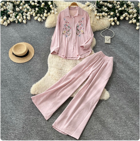 Embroidery Shirt & Trousers 2Pcs