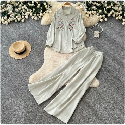 Embroidery Shirt & Trousers 2Pcs