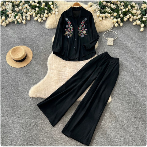 Embroidery Shirt & Trousers 2Pcs