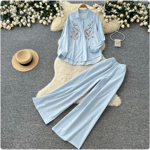 Embroidery Shirt & Trousers 2Pcs