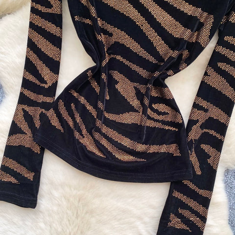 Rhinestone Studded Zebra Print Top