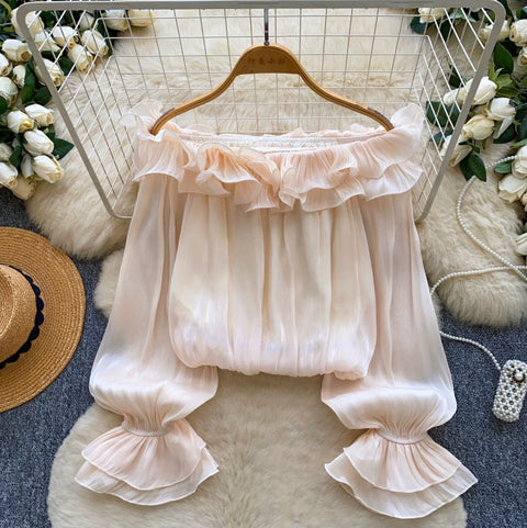 Off-shoulder 3D Ruffled Chiffon Shirt