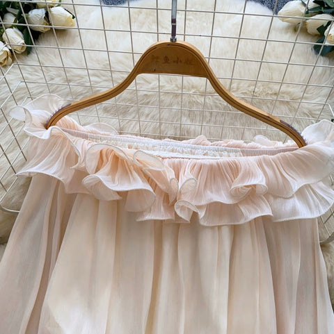 Off-shoulder 3D Ruffled Chiffon Shirt