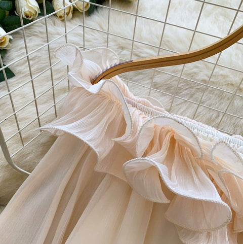 Off-shoulder 3D Ruffled Chiffon Shirt