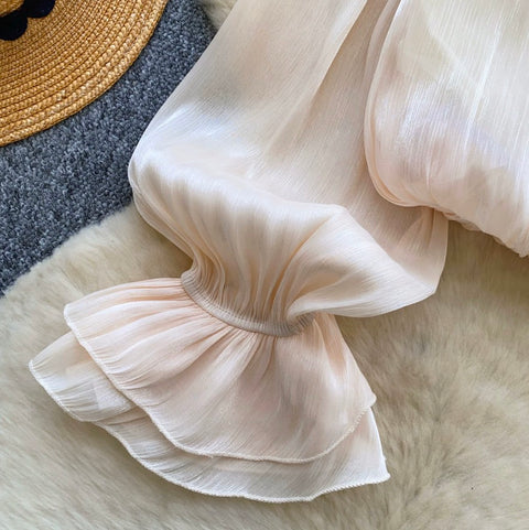Off-shoulder 3D Ruffled Chiffon Shirt