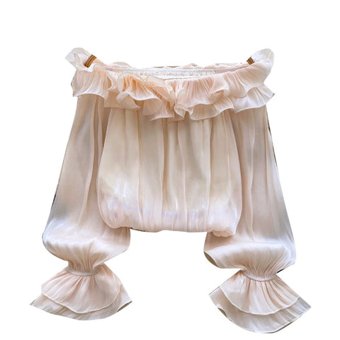 Off-shoulder 3D Ruffled Chiffon Shirt