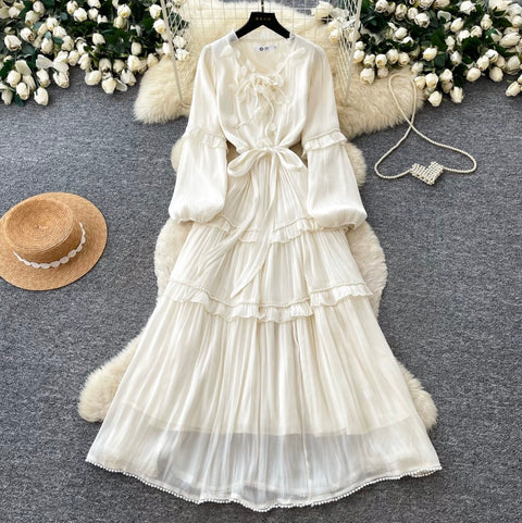 French Style A-line Ruffled Dress