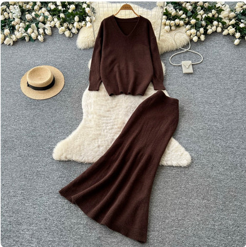 Soft Sweater & Fishtail Skirt 2Pcs