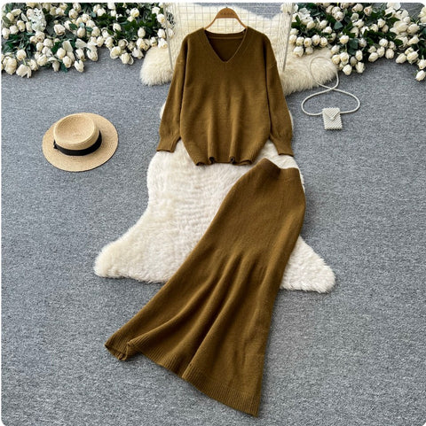 Soft Sweater & Fishtail Skirt 2Pcs