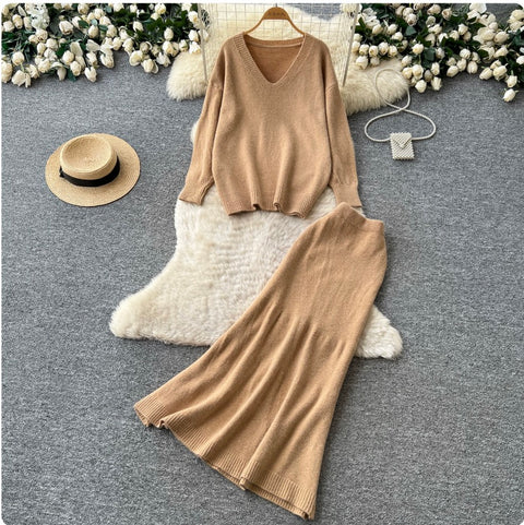 Soft Sweater & Fishtail Skirt 2Pcs
