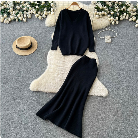 Soft Sweater & Fishtail Skirt 2Pcs