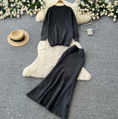Soft Sweater & Fishtail Skirt 2Pcs