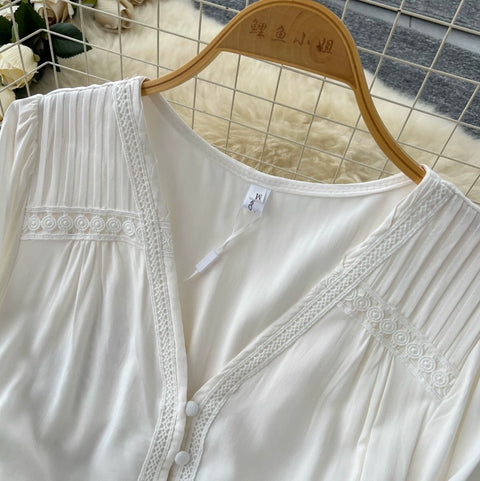 Elegant V-neck White Lace Dress
