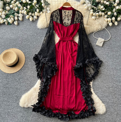 Sexy Satin Patchwork Lace Dress
