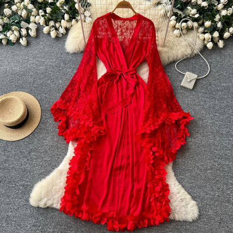 Sexy Satin Patchwork Lace Dress
