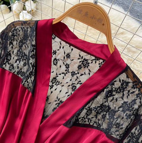Sexy Satin Patchwork Lace Dress