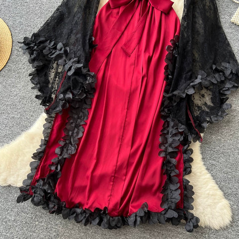 Sexy Satin Patchwork Lace Dress