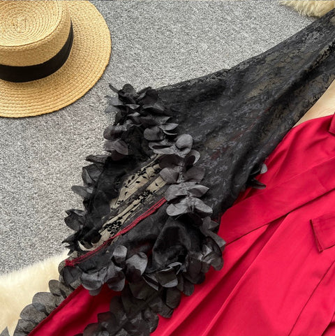 Sexy Satin Patchwork Lace Dress