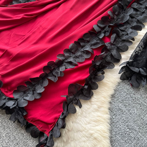 Sexy Satin Patchwork Lace Dress