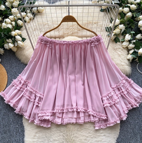 Off-shoulder Ruffled Cake Shirt