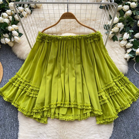 Off-shoulder Ruffled Cake Shirt