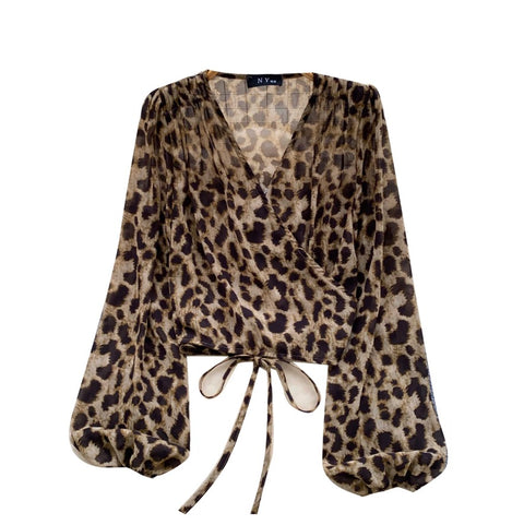 Green Leopard Print Lace-up Shirt