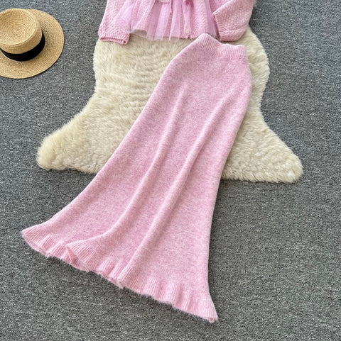 Sweetie Doll-collar Sweater & Skirt 2Pcs