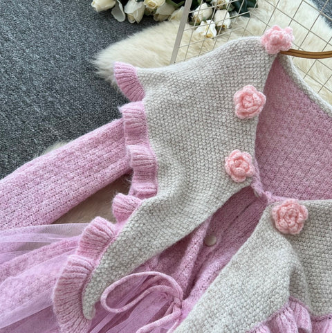Sweetie Doll-collar Sweater & Skirt 2Pcs