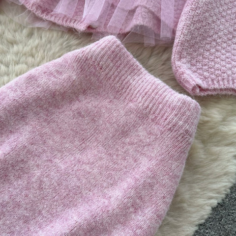 Sweetie Doll-collar Sweater & Skirt 2Pcs