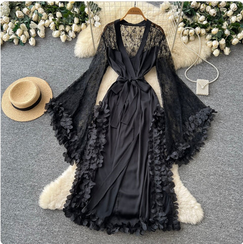 Sexy Satin Patchwork Lace Dress