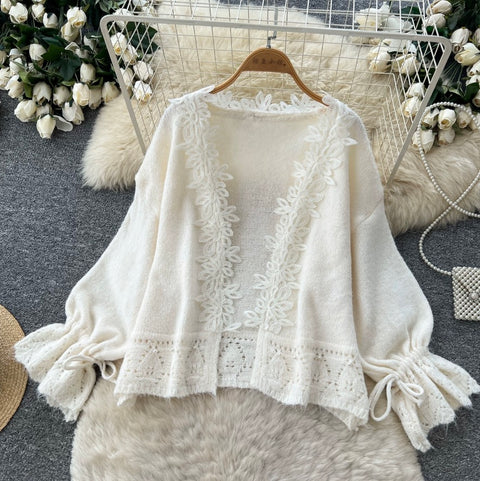 Lace Patchwork Cardigan&Slip Dress 2Pcs