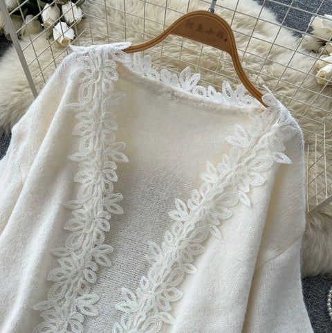 Lace Patchwork Cardigan&Slip Dress 2Pcs