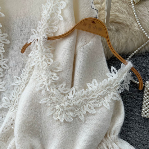 Lace Patchwork Cardigan&Slip Dress 2Pcs