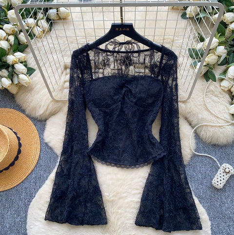 Flared Sleeve White Lace Top