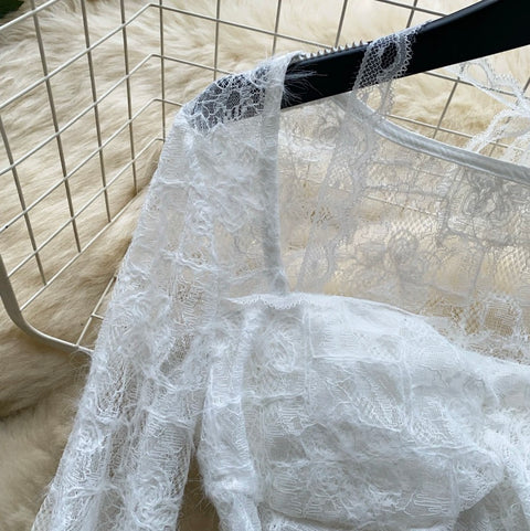 Flared Sleeve White Lace Top