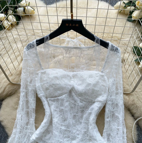 Flared Sleeve White Lace Top