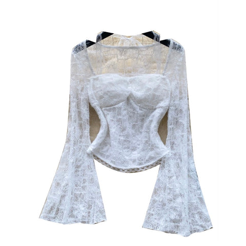Flared Sleeve White Lace Top