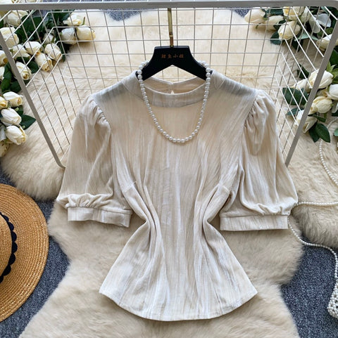 French Style Blue Velvet Top