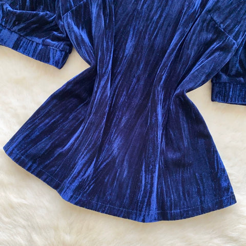 French Style Blue Velvet Top
