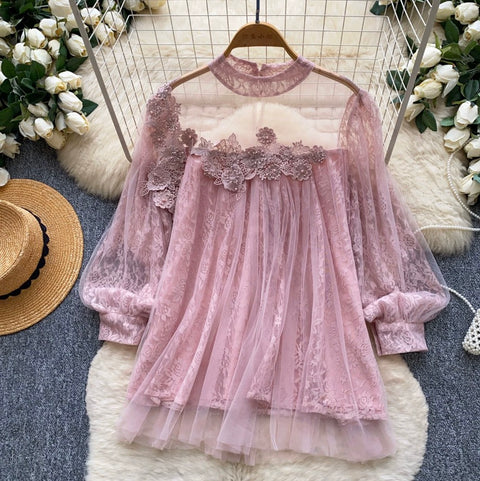 Fairy Beaded Mesh Patchwork Shirt