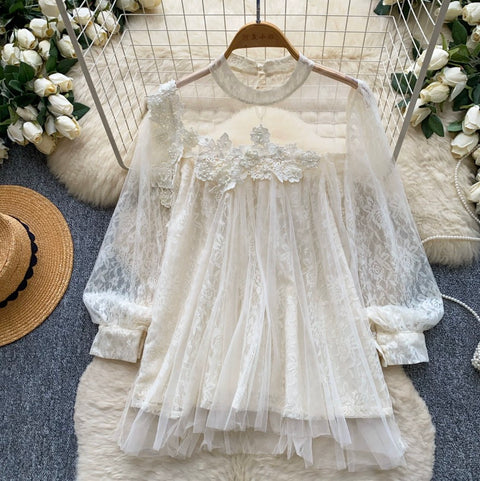 Fairy Beaded Mesh Patchwork Shirt