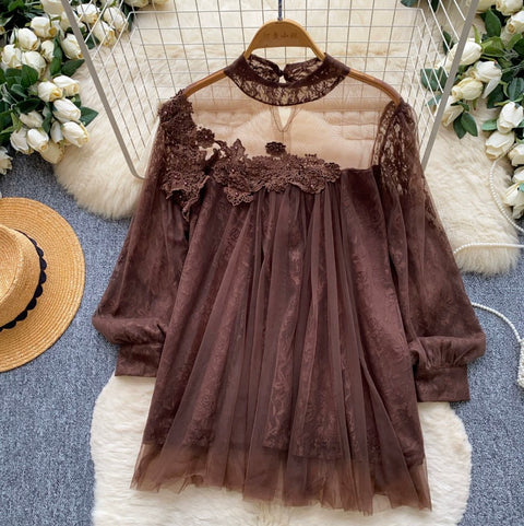 Fairy Beaded Mesh Patchwork Shirt