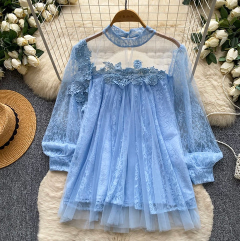 Fairy Beaded Mesh Patchwork Shirt