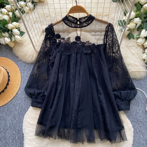 Fairy Beaded Mesh Patchwork Shirt