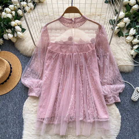 Fairy Beaded Mesh Patchwork Shirt