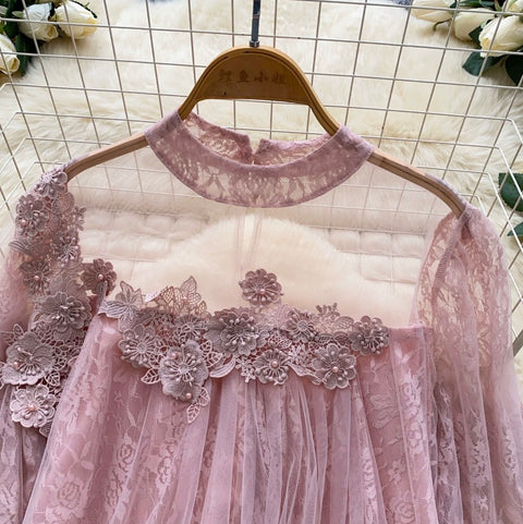Fairy Beaded Mesh Patchwork Shirt