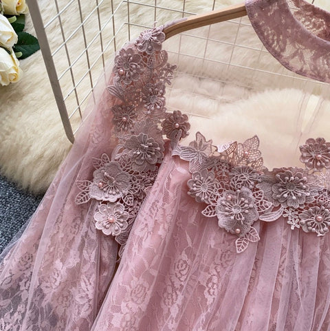 Fairy Beaded Mesh Patchwork Shirt