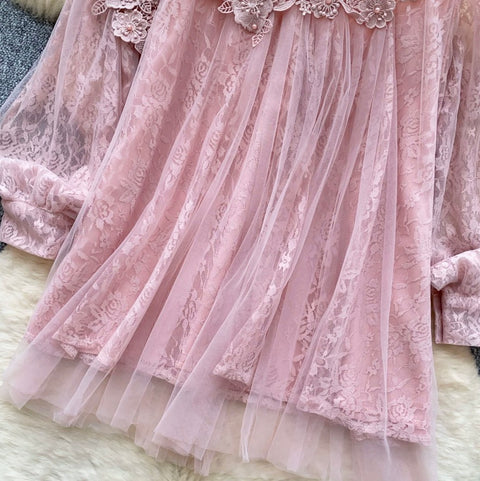 Fairy Beaded Mesh Patchwork Shirt